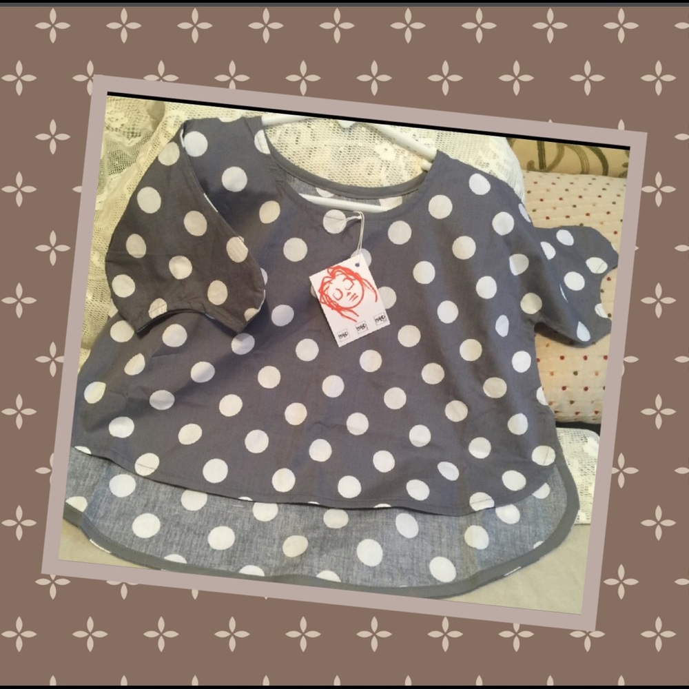 Bobo Gray polka dot blouse